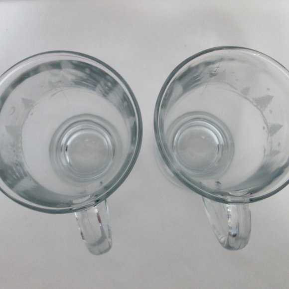 Anchor Hocking  Clear Glass Pedestal Mugs Set 2 reindeer trees Christmas Holiday - Picture 8 of 10